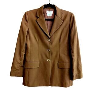 Talbots Petites Women's Wool Blazer Jacket 4P Brown Button Up Front Pockets